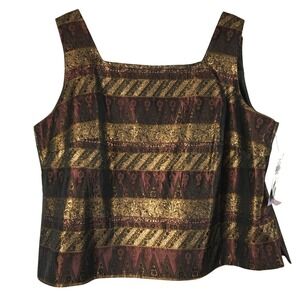 J.R Nites Woman 18W Metallic Brocade Striped Tank Top Square Neck Sleeveless NWT